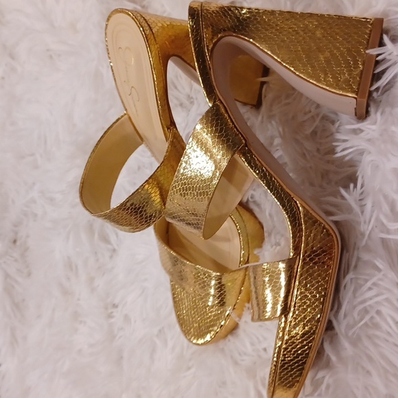 Jessica Simpson Diza Metallic Gold Snakeprint Platform Sandals SZ 9.5 NEW - Picture 10 of 16